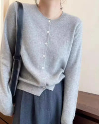Pure Wool Round-Neck Slim Cardigan