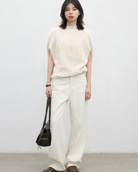 Wool Cashmere Turtleneck Sleeveless Loose Knit Sweater
