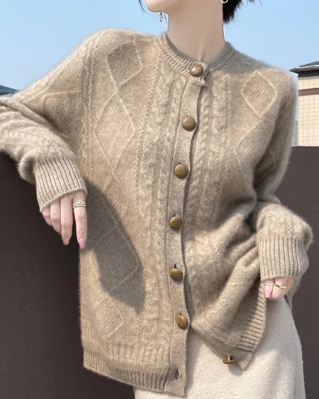 Thick Merino Wool Crewneck Cardigan