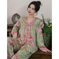 Chinese Style Button Satin Shirt & Trousers Pajama Set