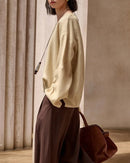 Fashionable Linen U-Neck Long-Sleeved Shirt