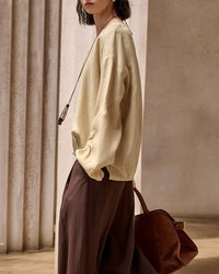 Fashionable Linen U-Neck Long-Sleeved Shirt