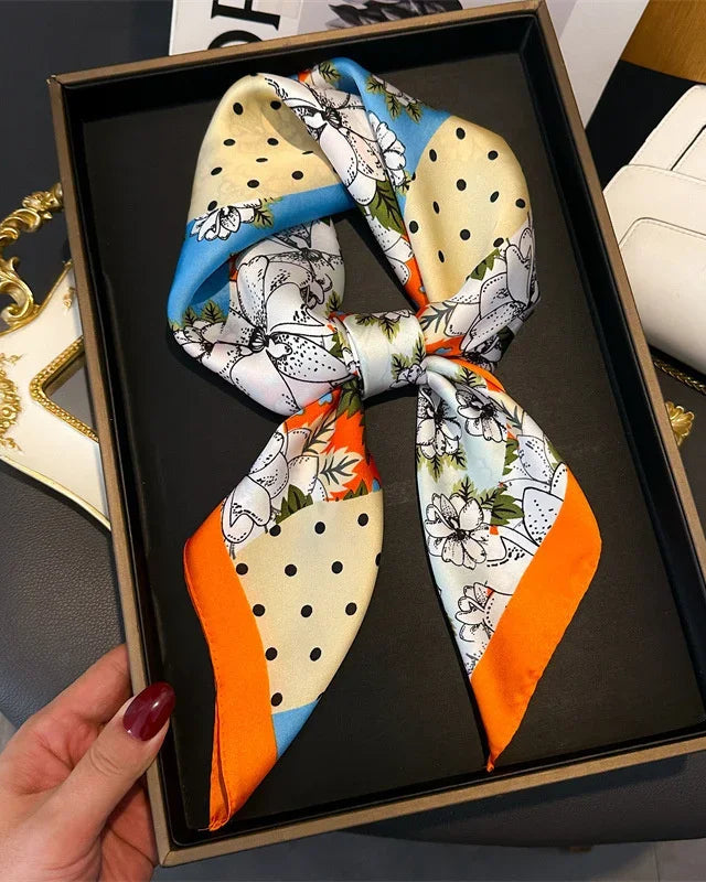 Printed Satin Square Neckerchief Scarf
