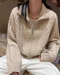 Cashmere Turtleneck Zip-Up Loose Open Cardigan Sweater