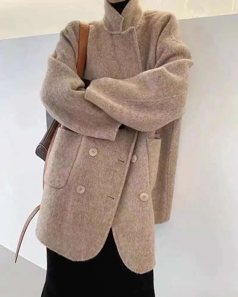 Double Breasted Oversized Short Wool Coat