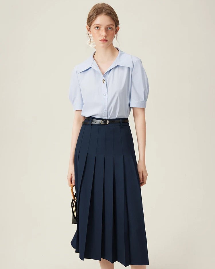 New Belted Elegant Pleated Maxi Skirt
