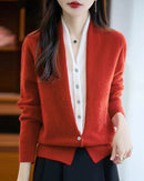 Merino Wool Solid V-Neck Fake Two-Piece Pullover Sweater