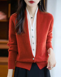Merino Wool Solid V-Neck Fake Two-Piece Pullover Sweater