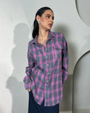 Vintage Plaid Oversized Long-Sleeve Shirt
