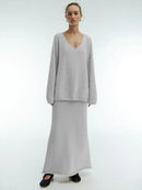 Casual V-neck Sweater& Skirt Set