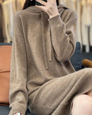 Merino Wool Hooded Midi Knit Dress