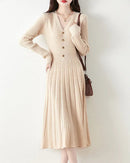 Merino Wool V-Neck Knit Midi Dress