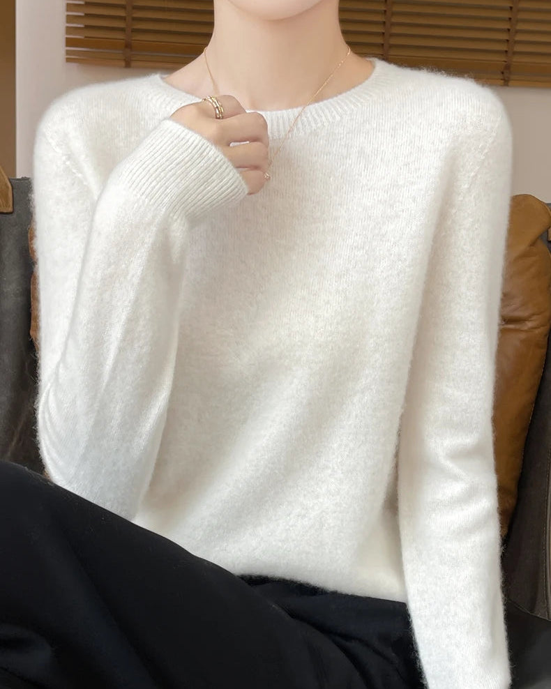 Merino Wool O-Neck Pullover Sweater