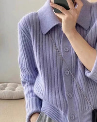 Cashmere Polo Collar Cardigan Knit Wool