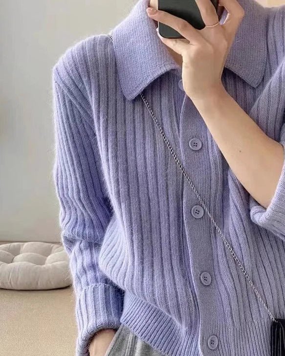 Cashmere Polo Collar Cardigan Knit Wool