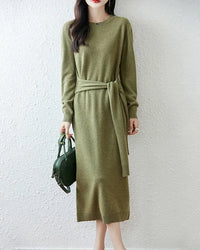 Merino Wool Belted Knit Dress