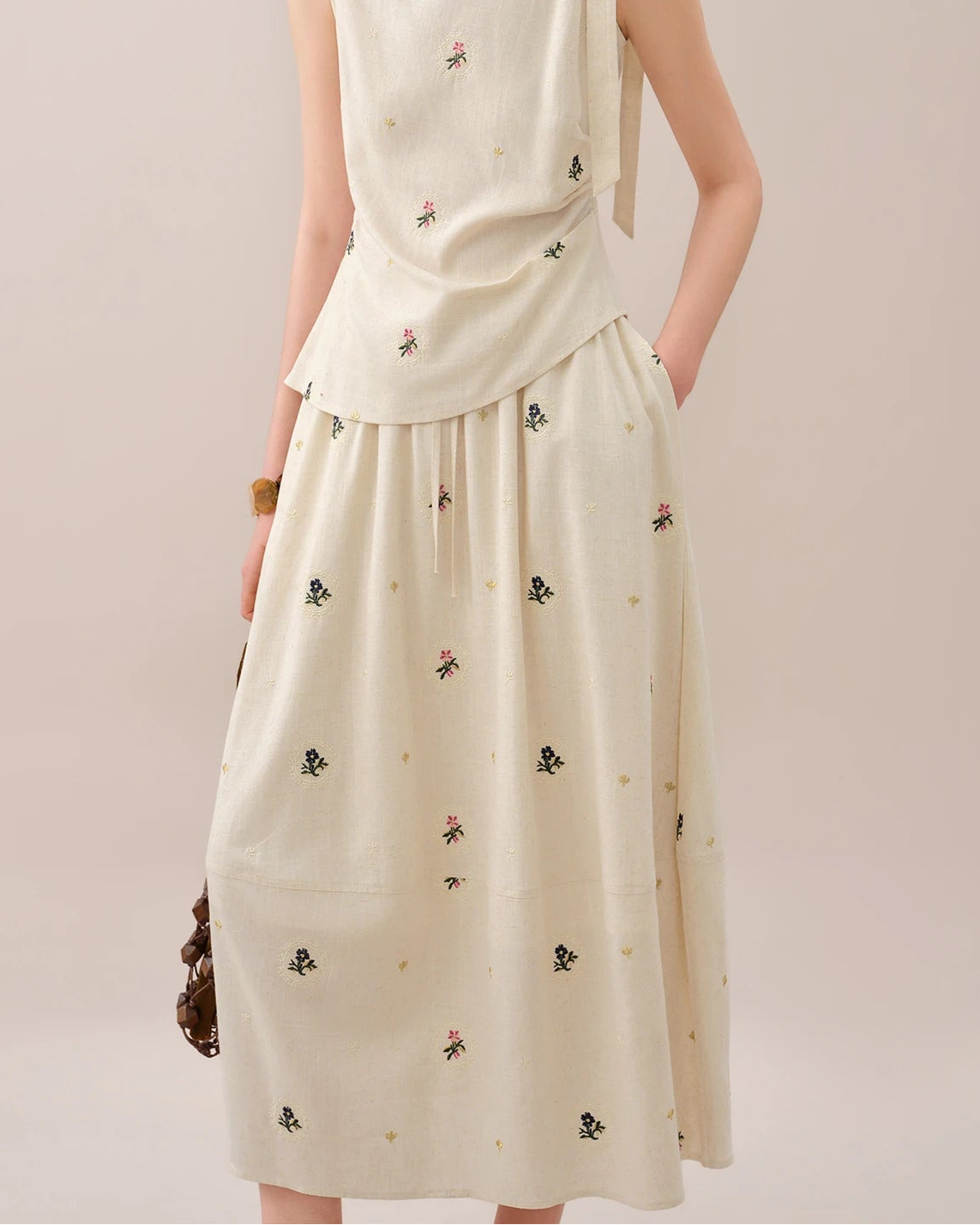 Embroidered Tulip Midi Skirt