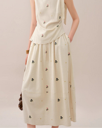 Embroidered Tulip Midi Skirt