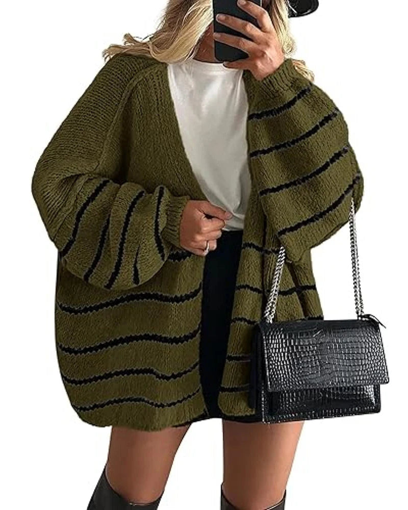 Solid V-Neck Loose Long Knit Cardigan Coat