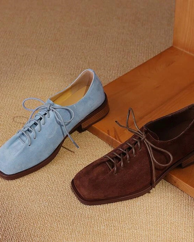 Genuine Leather Lace-Up Block Heels