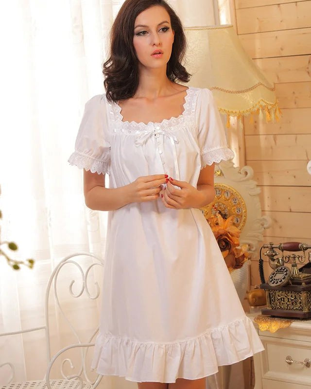 Cotton Short Sleeve Vintage Nightgown Dress