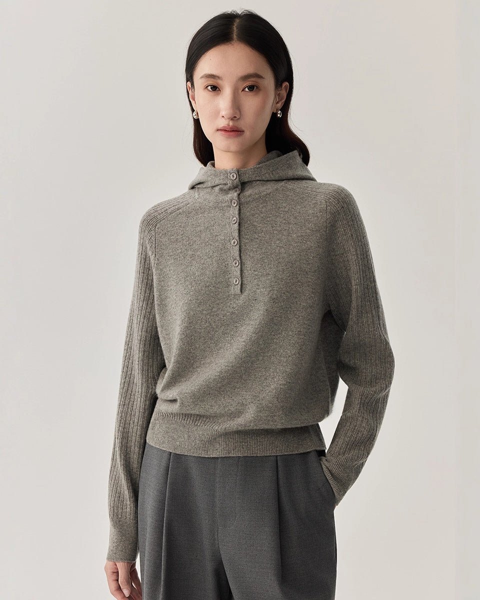 Sheep Wool Hooded Knit Pullover Sweater