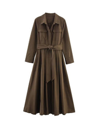 autumn women's shirt dress - long sleeves, belted waist and retro elegant design, luxury button detail, perfect for OL commuting, office meetings or semi-formal occasions.