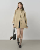Short Stand Collar Windbreaker Trench Jacket