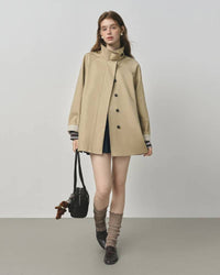 Short Stand Collar Windbreaker Trench Jacket