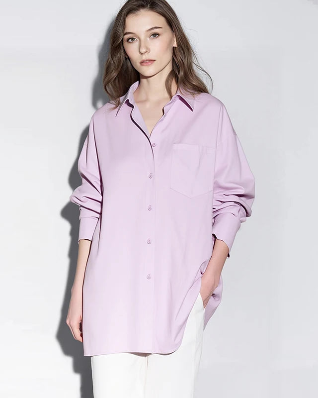 Simple Commuter Lapel Drop Shoulder Sleeve Shirt