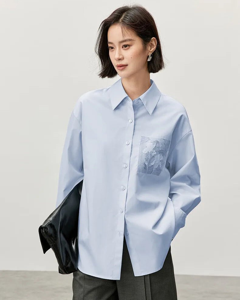 Simple Loose-Fitting Drop-Shoulder Long-Sleeved Shirt
