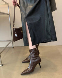 spring women's ankle boots - pointed toe, soft leather material and concise high-heel design, fashionable booties perfect for daily commuting, work outfits or casual elegant outings.