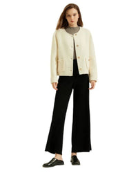 Single-Breasted Crew Neck Short Wool Coat