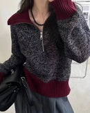 Women’s autumn-winter wool-cashmere thicken pullover with soft lapel collar and subtle flower-yarn texture—cloud-soft luxury for icy office commutes, weekend cabin escapes or fireside dinner dates.