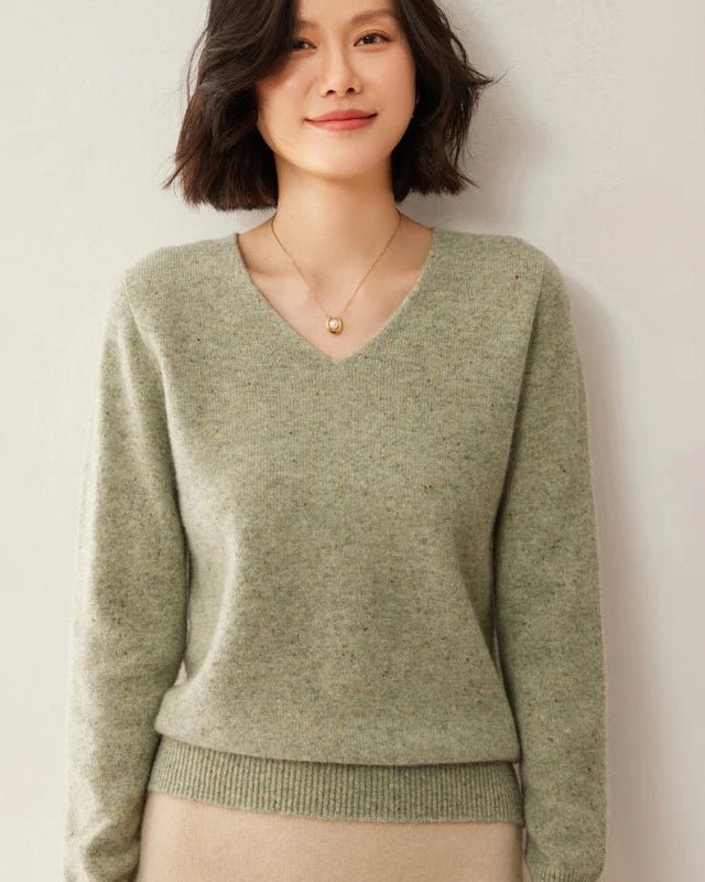 Soft Wool Long-Sleeved V-Neck Knit Sweater