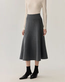 Women’s pull-on solid-color midi skirt,  A-line silhouette,  soft cotton-poly blend,  elasticized back waist, spring-to-fall everyday staple.