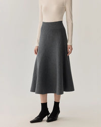 Women’s pull-on solid-color midi skirt,  A-line silhouette,  soft cotton-poly blend,  elasticized back waist, spring-to-fall everyday staple.