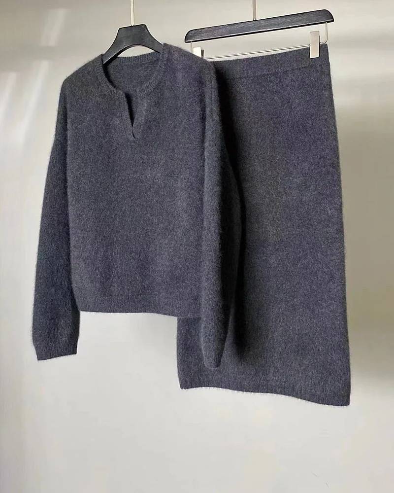 Solid Cashmere Sweater And Skirt Set