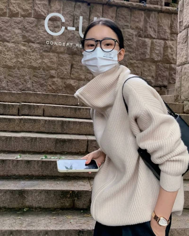 Stand Collar Zipper Cashmere Knit Cardigan