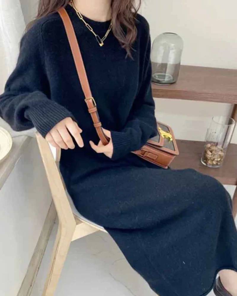 Straight Length Wool Maxi Dress