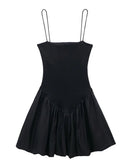 Women's vintage solid mini dress - pleated patchwork design, backless style with thin straps and square collar, perfect for casual outings, date nights or retro-themed parties.