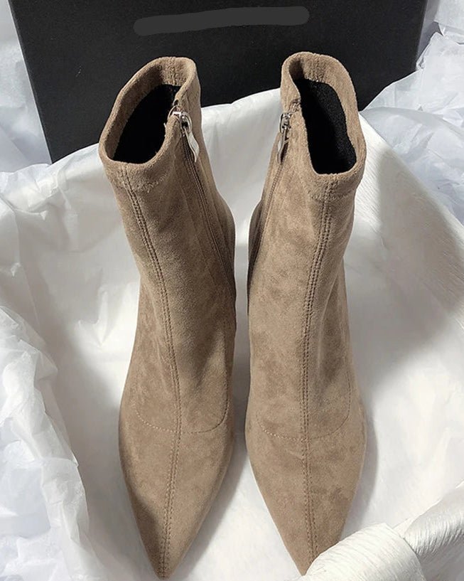 Stylish Pointed-Toe Side Zipper Sock Boots
