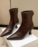Women's autumn/winter ankle boots - pointed toe, zipper closure and thick-heel design, street-style dress booties perfect for casual outings, work outfits or seasonal fashion looks.