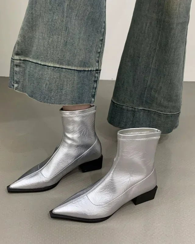 Stylish Square-Heeled Pointed-Toe Ankle Boots