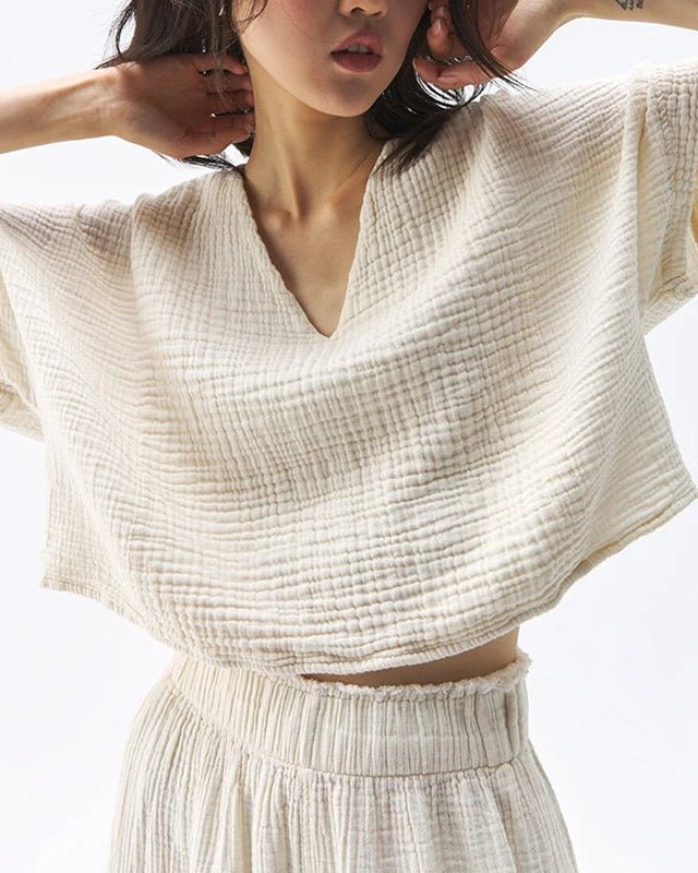 Stylish V-Neck Loose-Fitting Pure Cotton T-Shirt