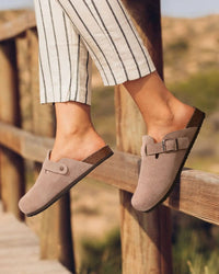 Women's  platform slippers - cow suede upper and lining, cork outsole with EVA insole, 1-3cm low heel and pull-on design, perfect for casual home wear, loungewear or light daily outings.