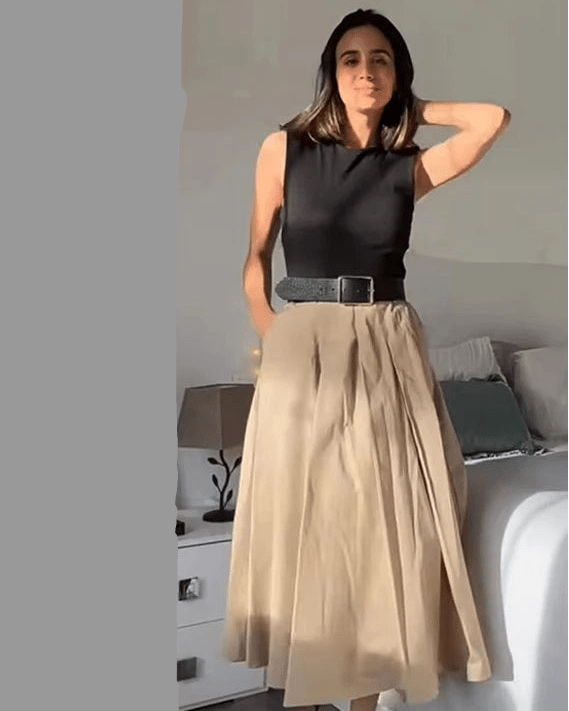 Summer Sleeveless Belted Pleated Midi Dress