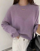Women's high-grade thick cashmere pullover - soft round neck, loose knit design, ideal for cold-season layering and timeless elegant looks.