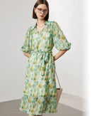 Two-piece Set Lapel 100% Mulberry Silk Dress