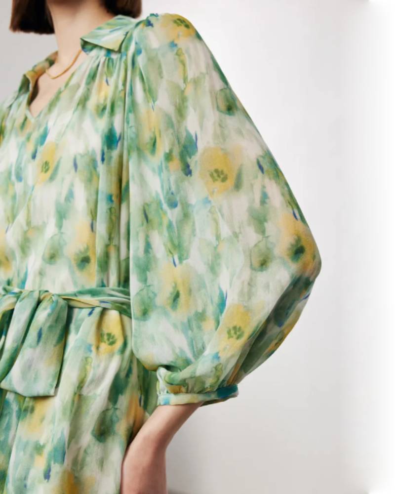 Two-piece Set Lapel 100% Mulberry Silk Dress